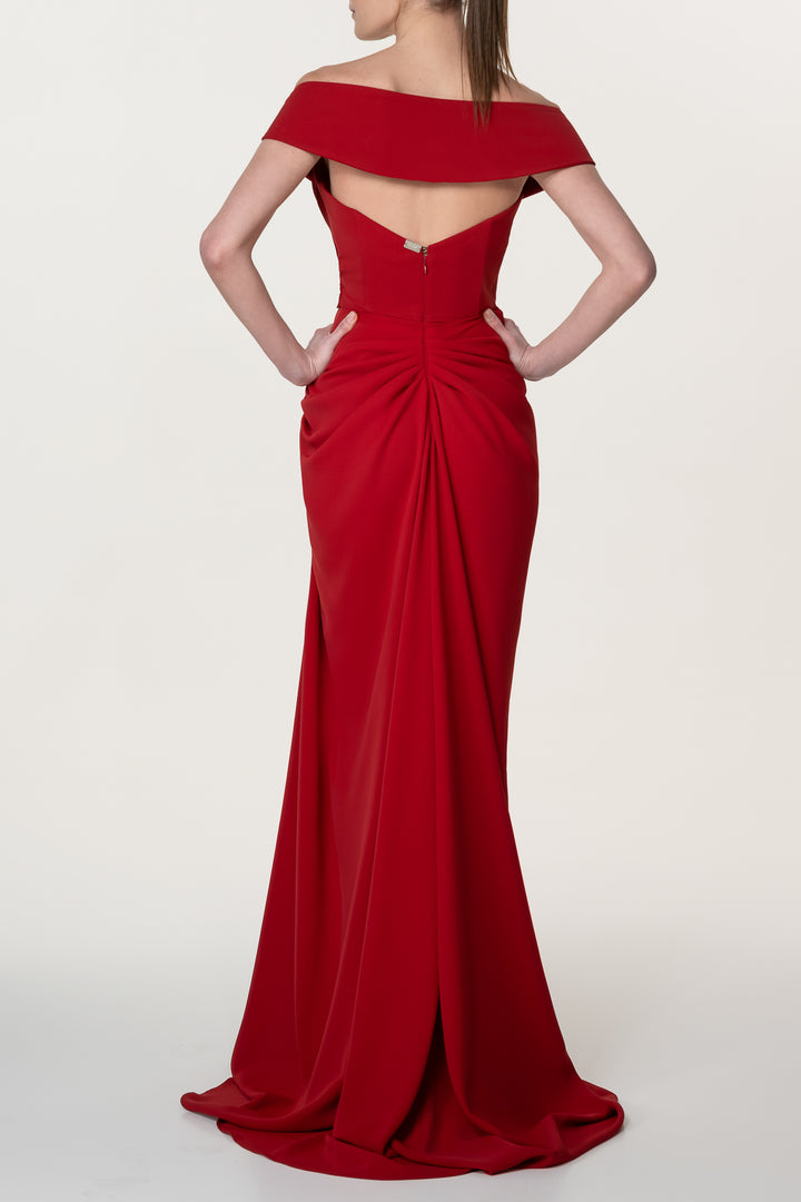 Athena Crepe Dress In Ruby-Red