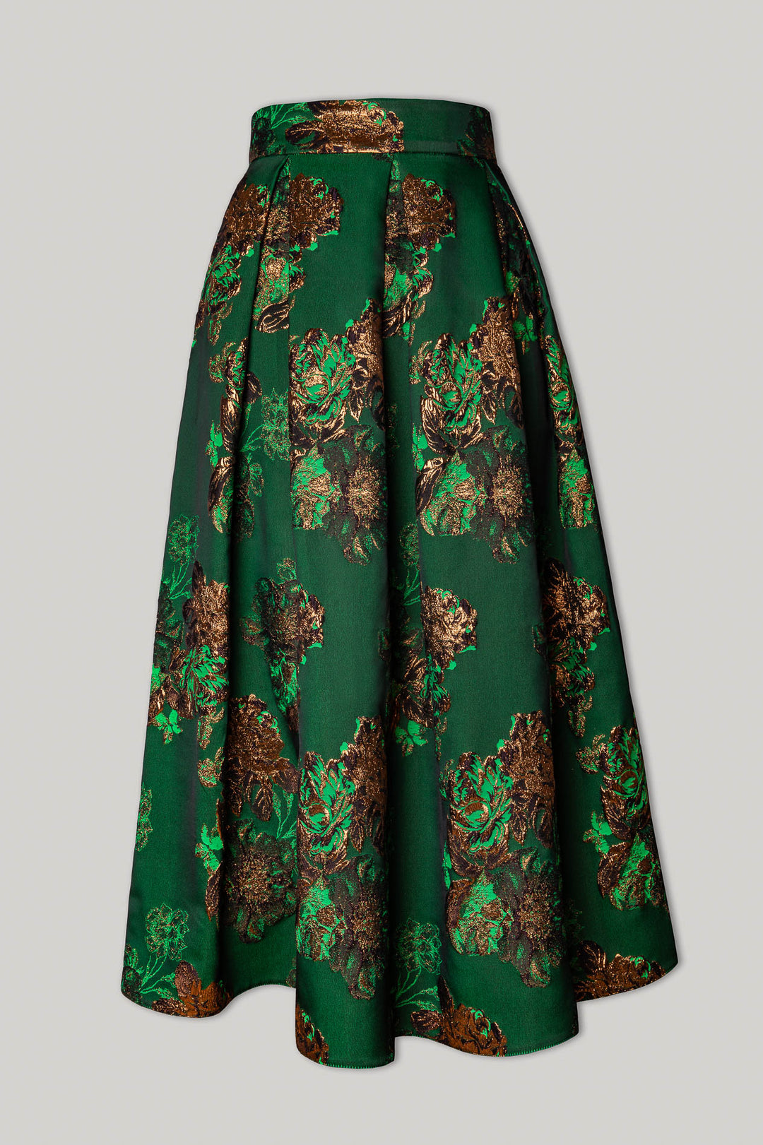Jasmine Flowers Structured Jacquard Skirt Emerald