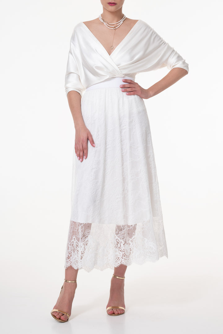 Midi Lace Ivory Skirt With Midi Underskirt