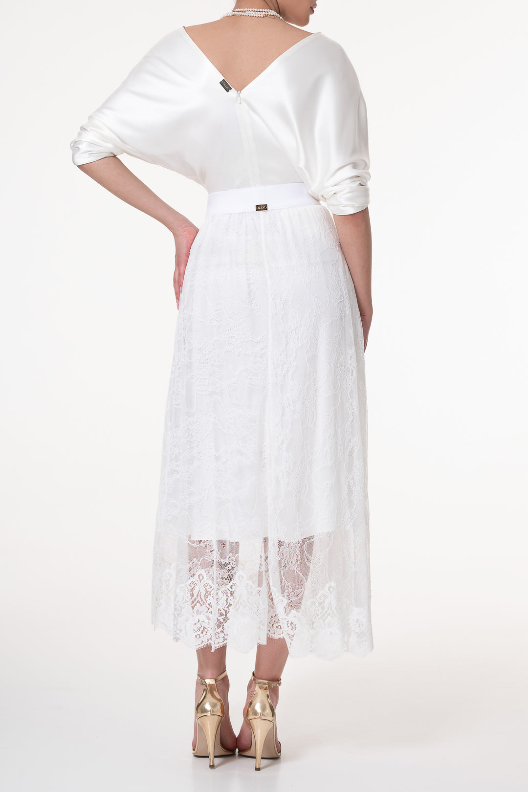 Midi Lace Ivory Skirt With Midi Underskirt