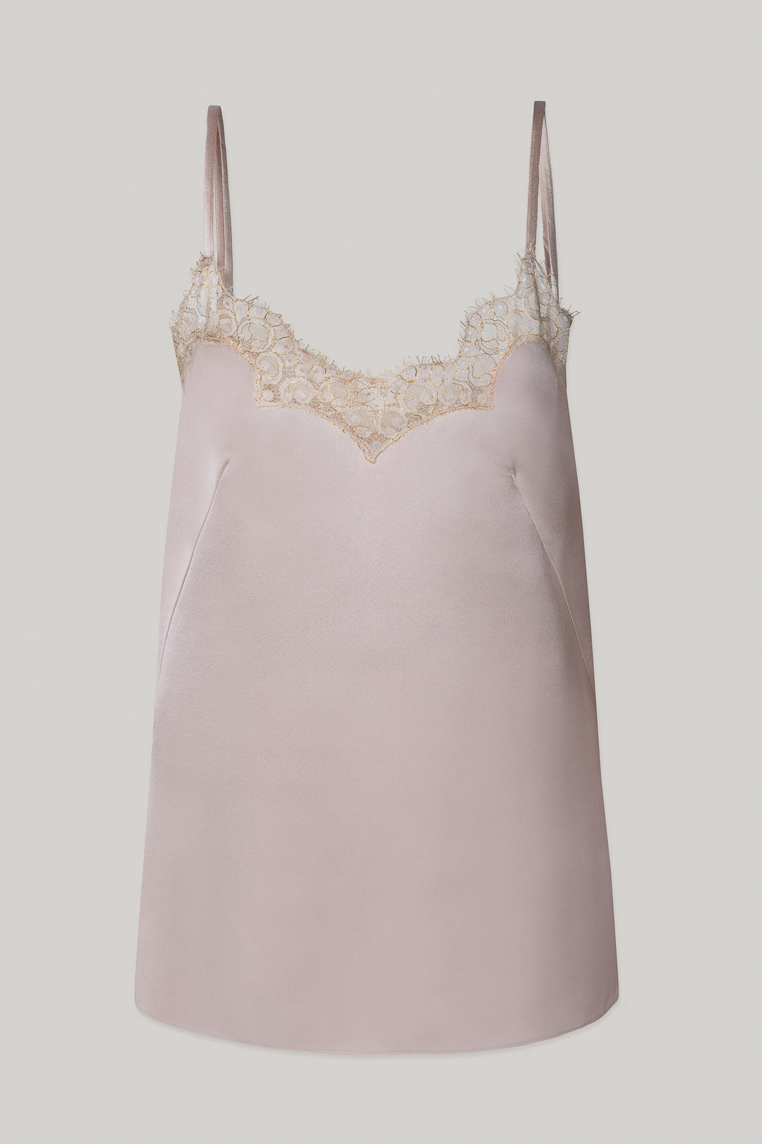 Top Camisole Top in Satin with Lace Insertions In Cipria-Gold