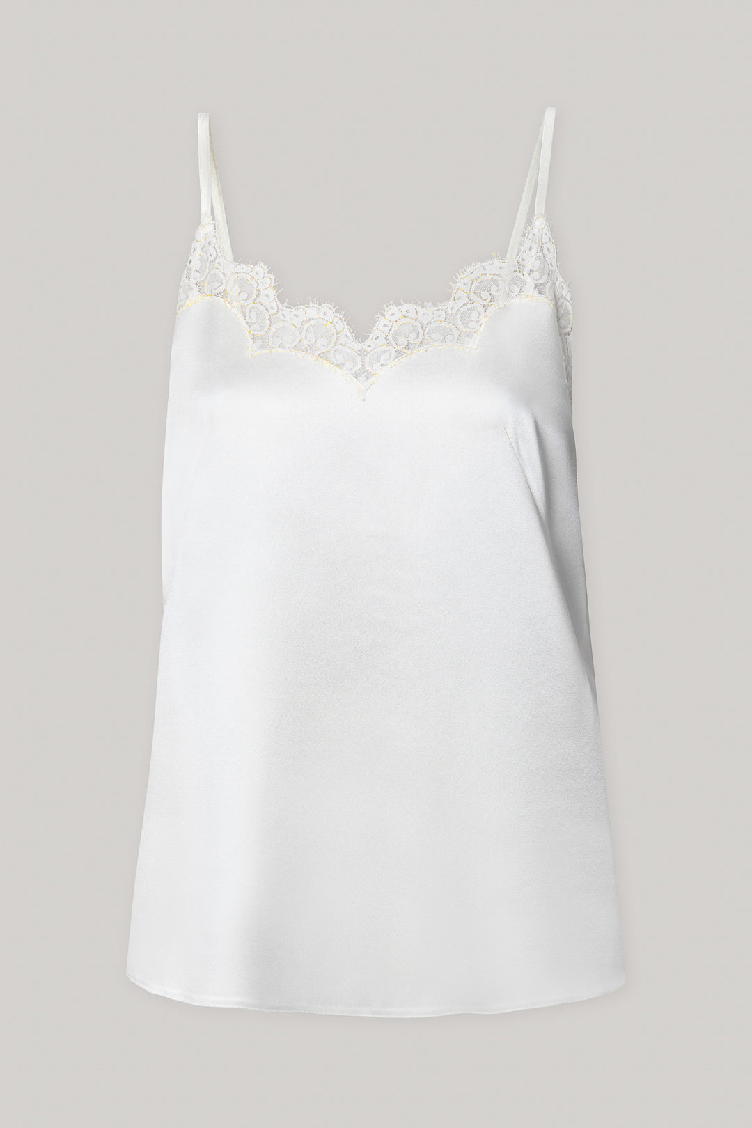 Top Camisole Top in Satin with Lace Insertions In Ivory-Gold