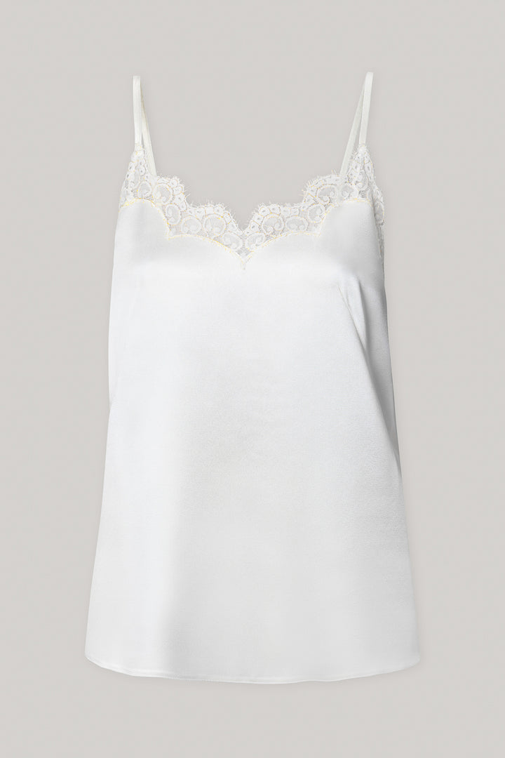 Top Camisole Top in Satin with Lace Insertions In Ivory-Gold
