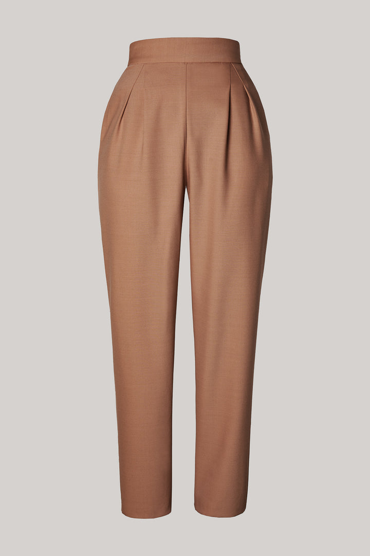 Camel Virgin Wool Structured Conic Pants
