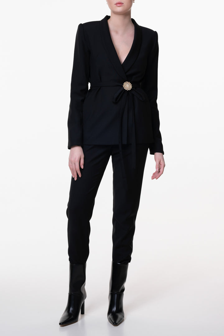 Virgin Wool Wrapped Blazer In Black