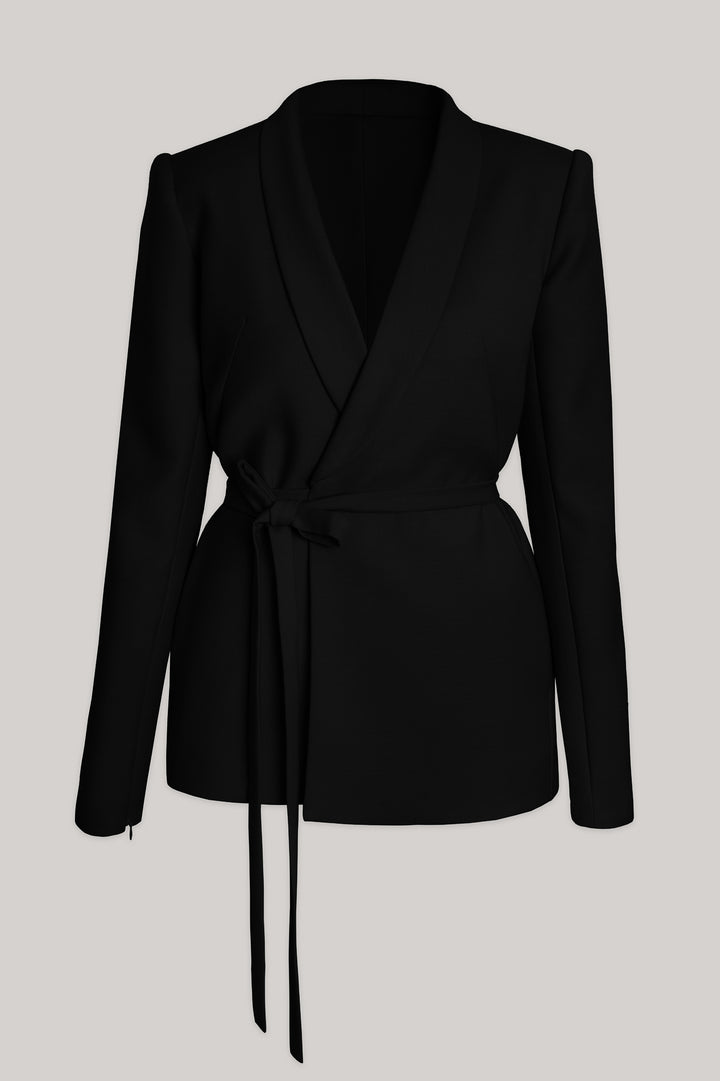 Virgin Wool Wrapped Blazer In Black
