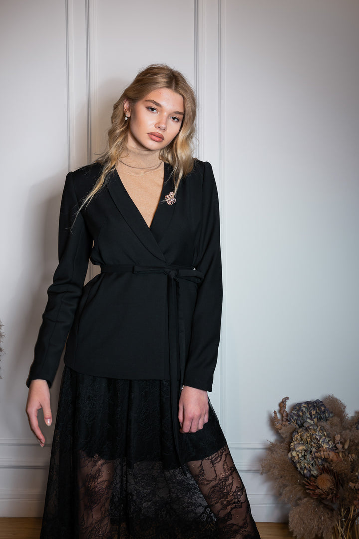 Virgin Wool Wrapped Blazer In Black