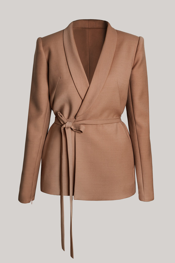 Camel Virgin Wool Wrapped Blazer