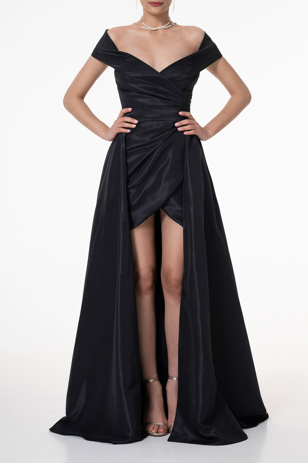 Enid Taffeta Short Dress In Black