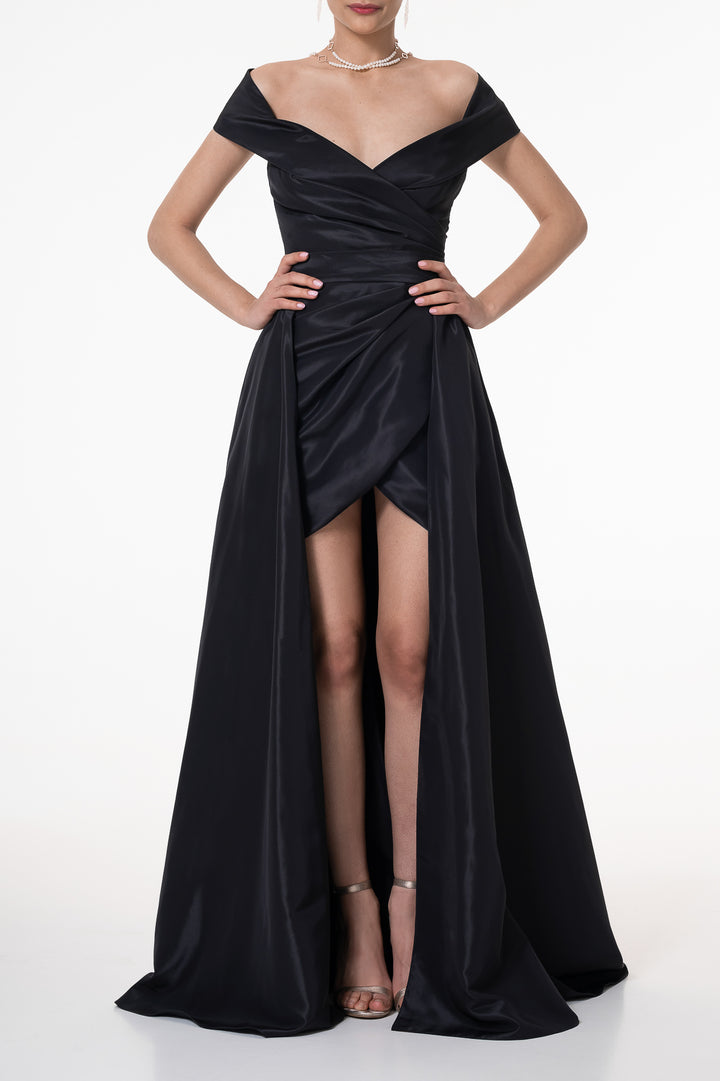 Enid Taffeta Short Dress In Black