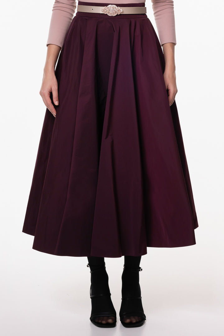 Taffeta Midi Skirt In Burgundy