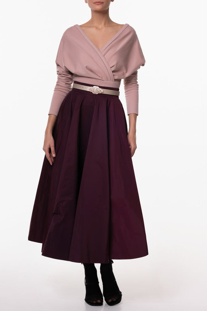 Taffeta Midi Skirt In Burgundy