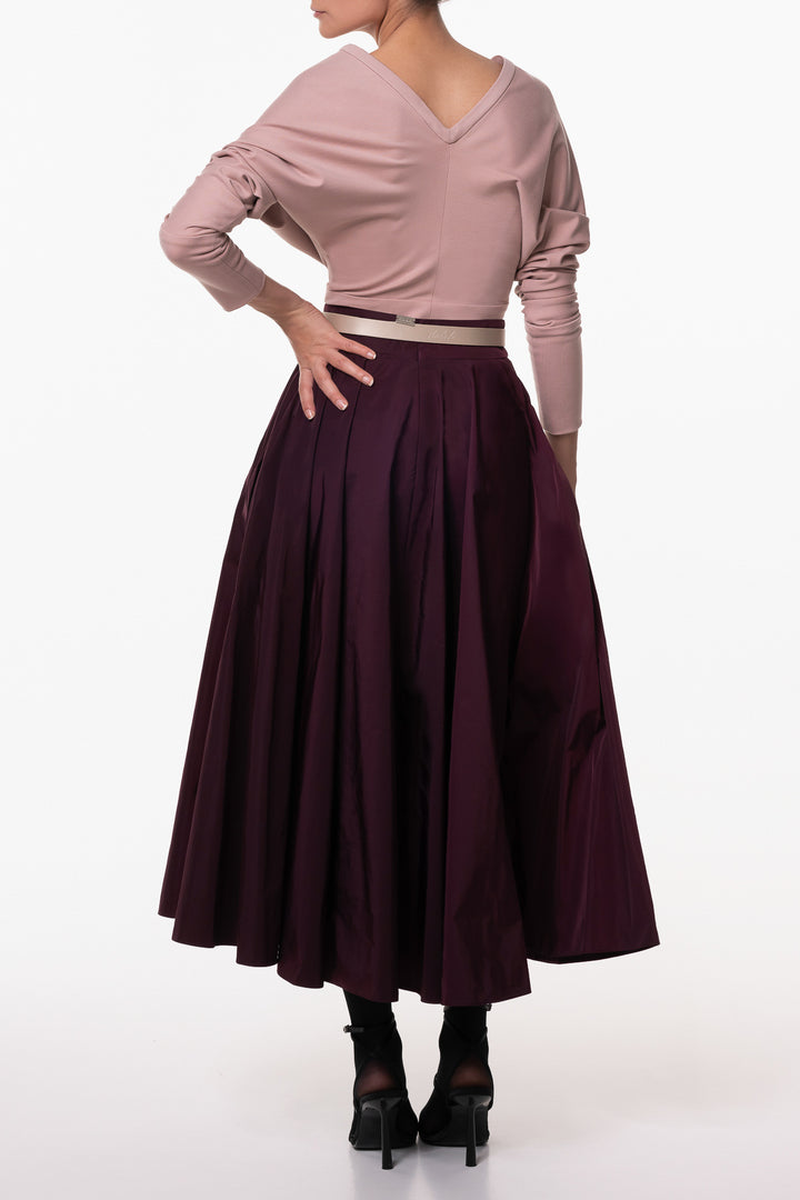 Taffeta Midi Skirt In Burgundy