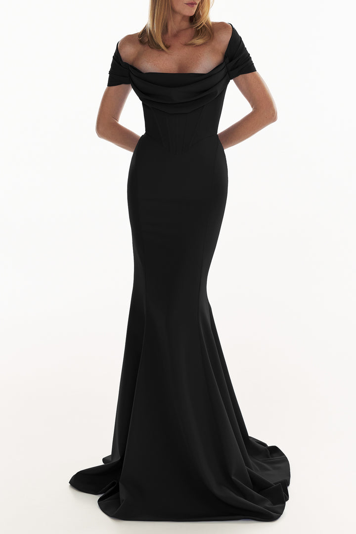 Alma Black Long Crepe Dress