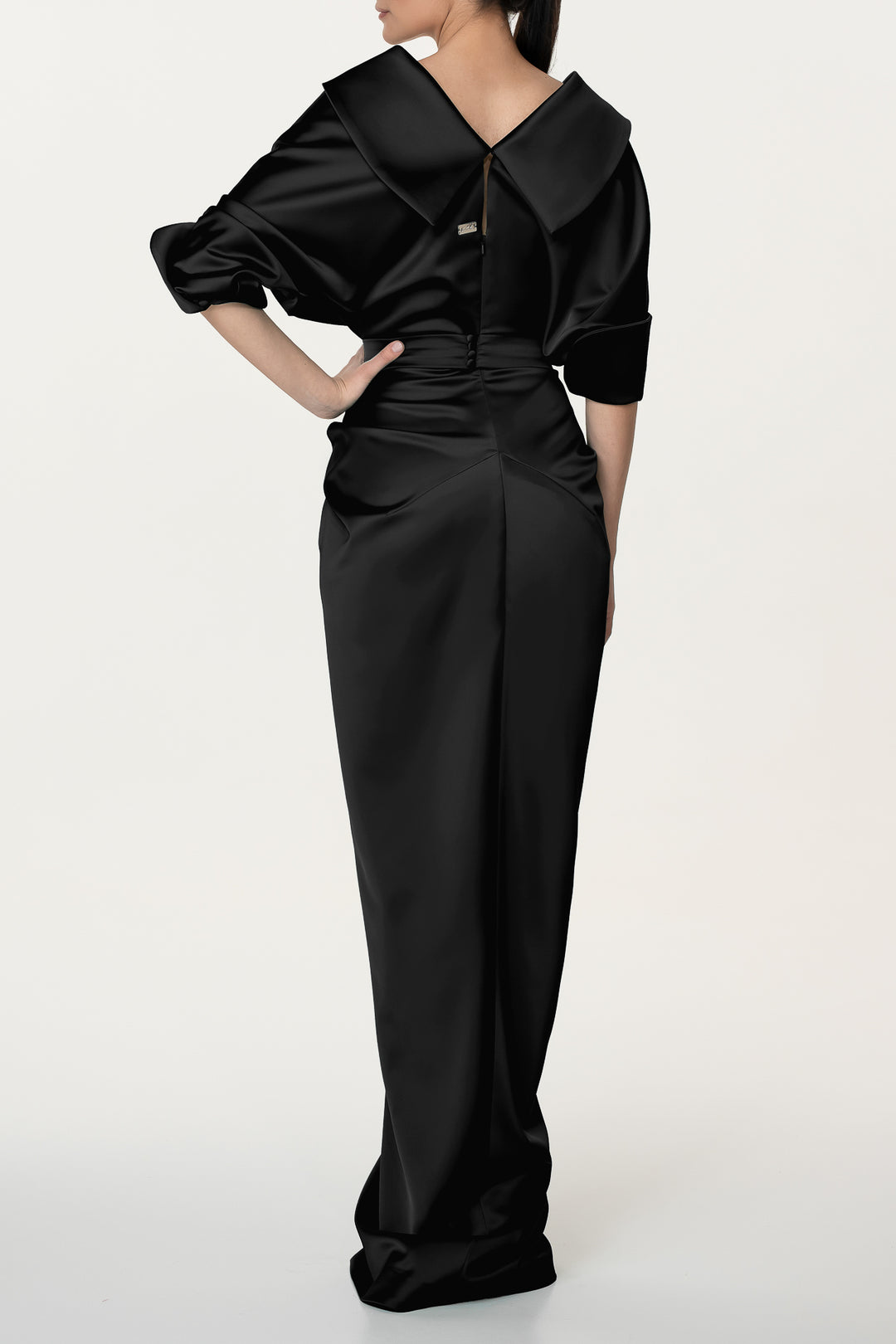 Angelina Satin Long Dress In Black