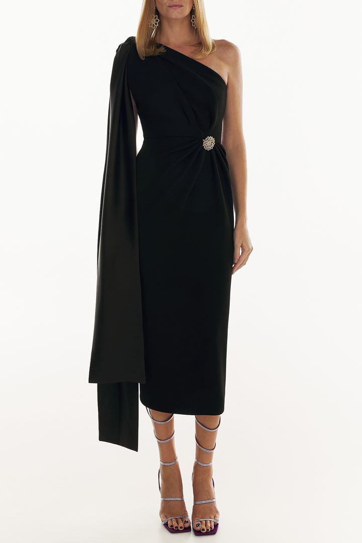 Liv Black Crepe Midi Dress