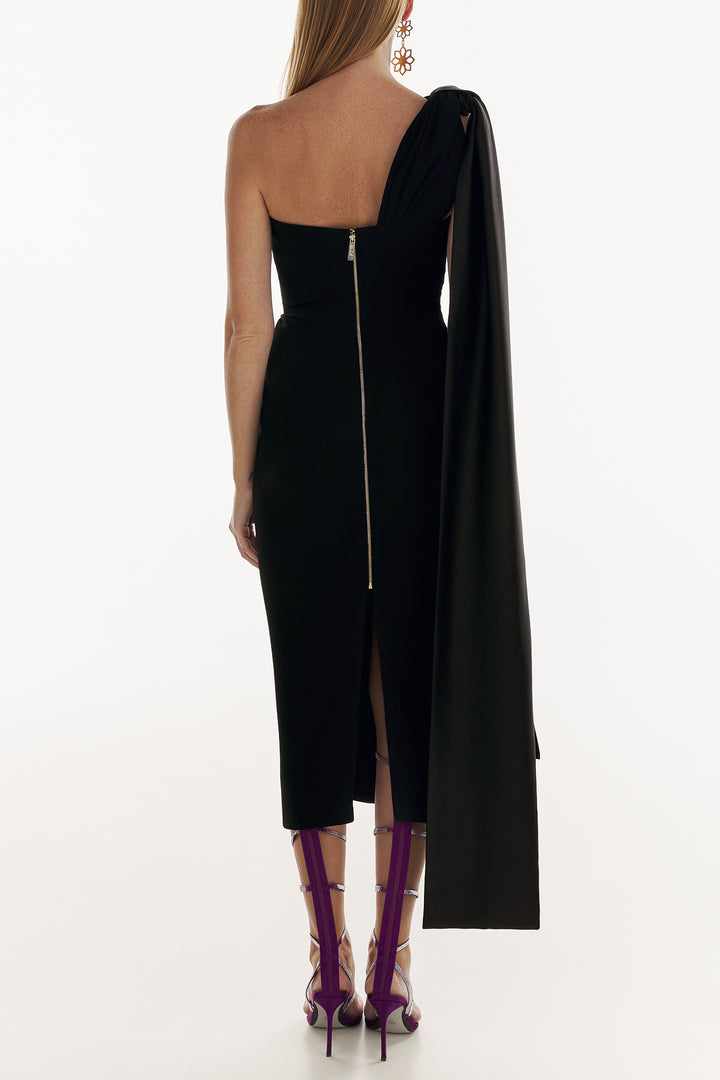Liv Black Crepe Midi Dress