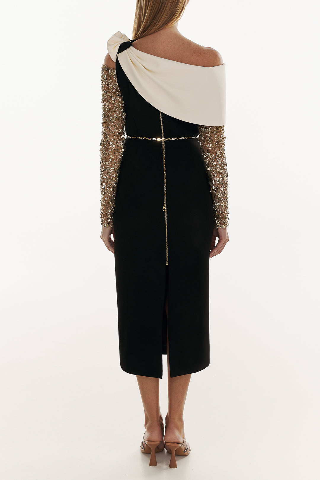 Leonie Black & Gold Crepe Midi Dress