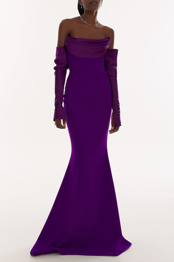 Raven Crepe Long Dress In Royal-Purple
