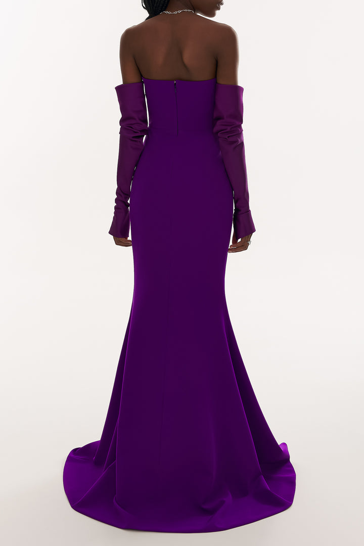 Raven Crepe Long Dress In Royal-Purple