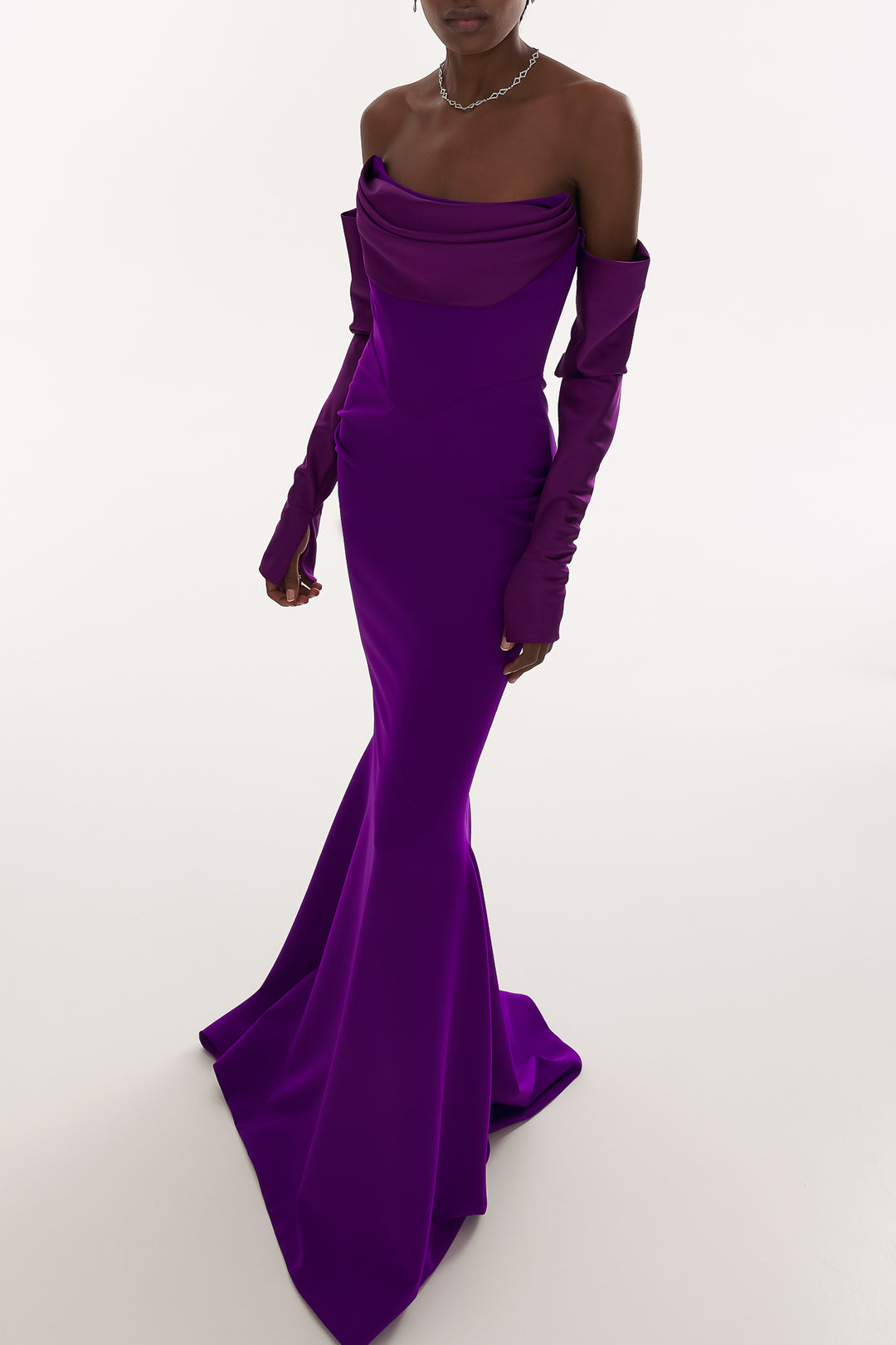 Raven Crepe Long Dress In Royal-Purple