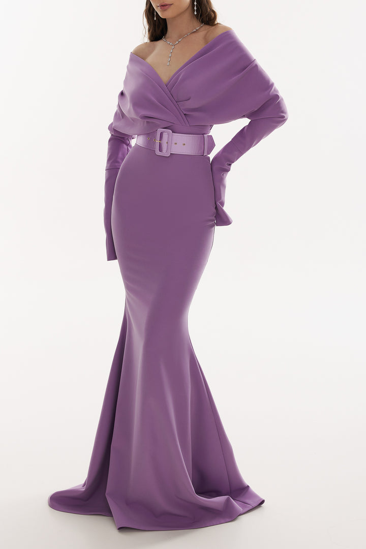 Sofia Dusty Violet Crepe Long Dress