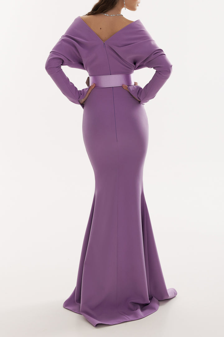 Sofia Dusty Violet Crepe Long Dress