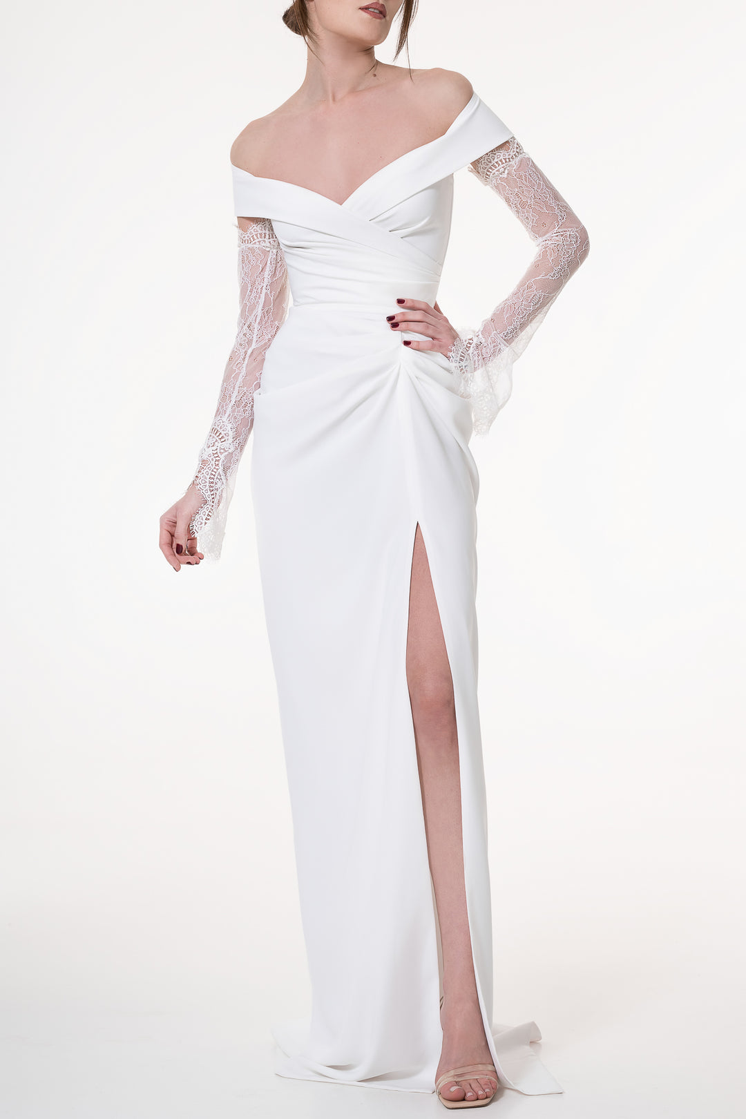 Athena Ivory Crepe Long Dress