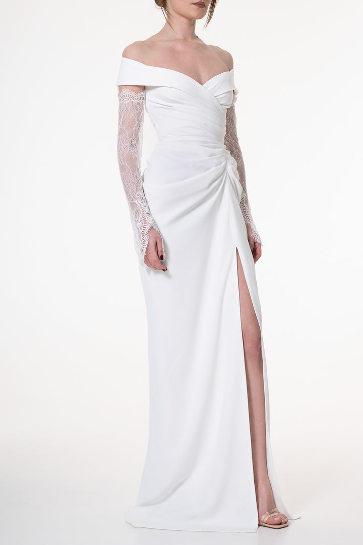 Athena Crepe Long Dress In Ivory