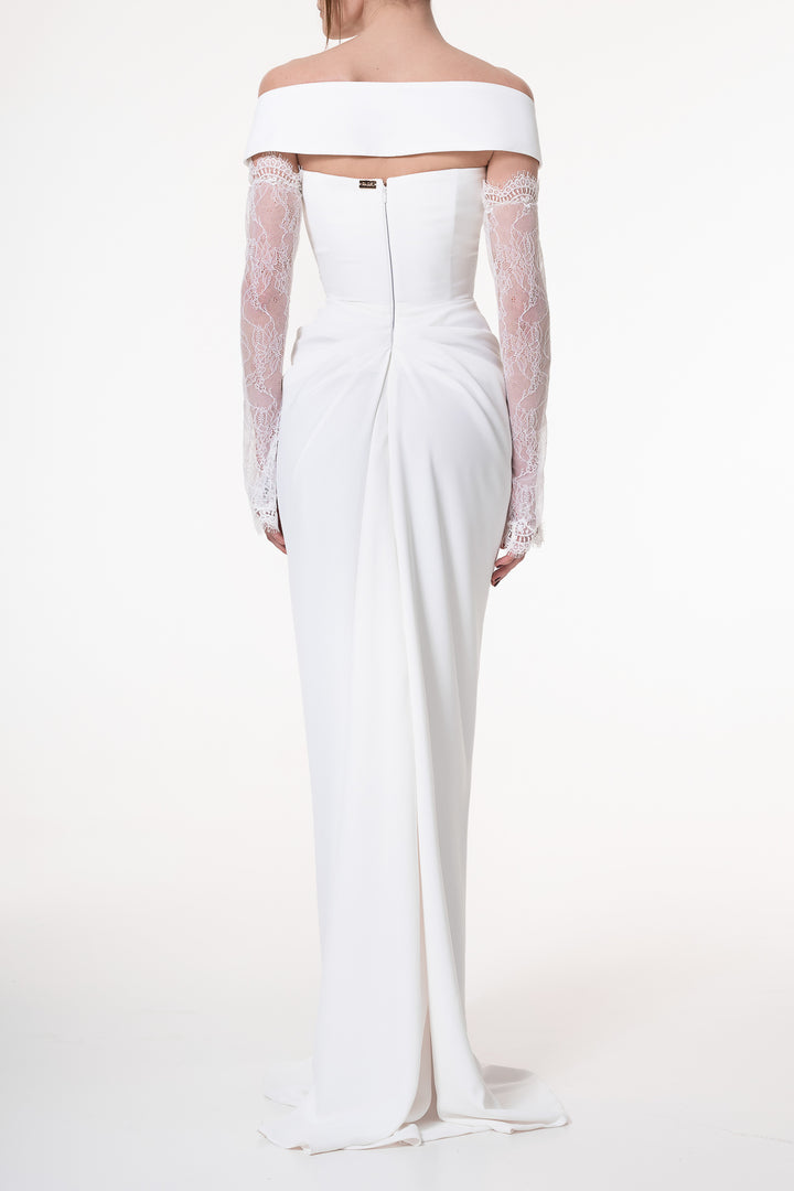 Athena Crepe Long Dress In Ivory