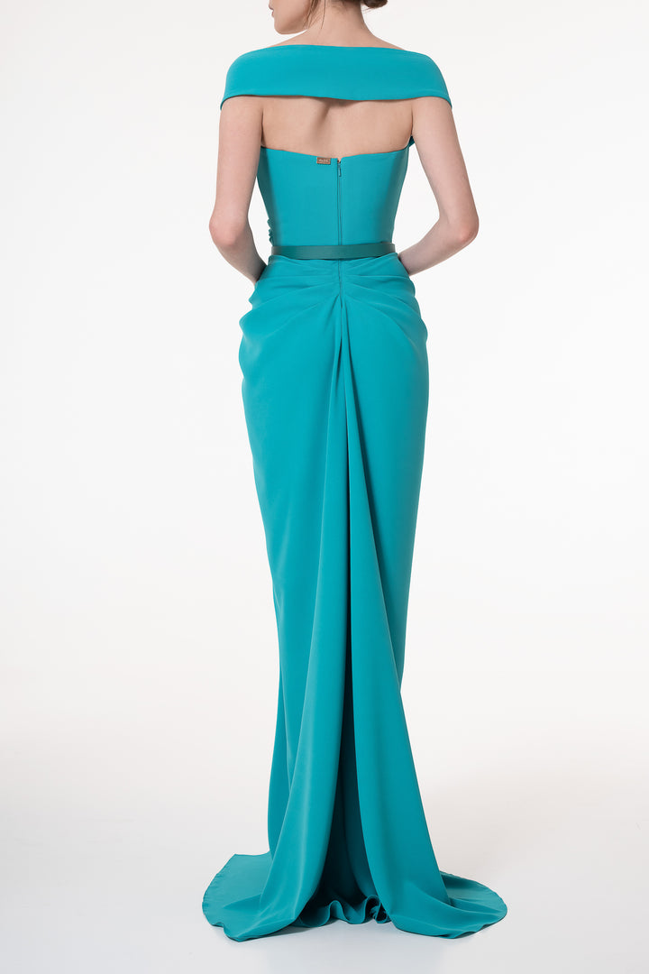 Athena Teal Crepe Long Dress