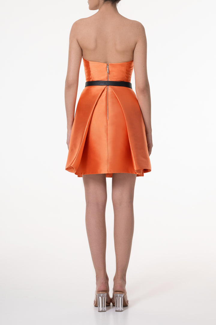 Aria Mikado Short Dress In Orange