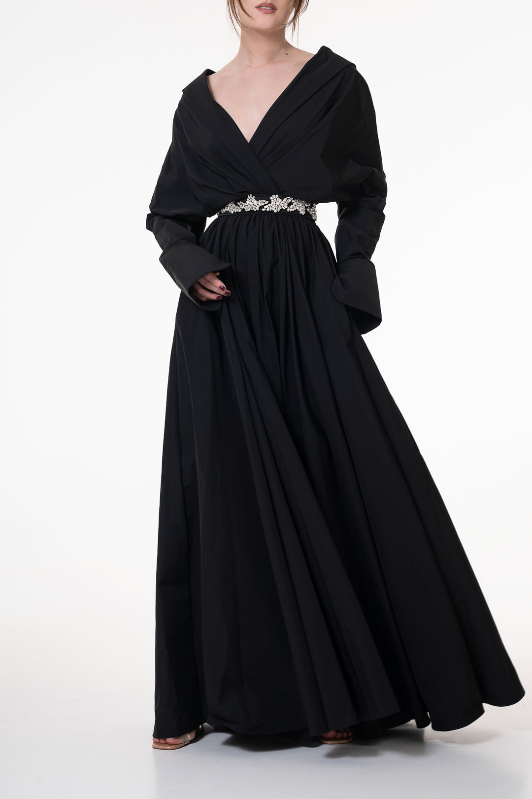 Carrie Taffeta Long Dress In Black