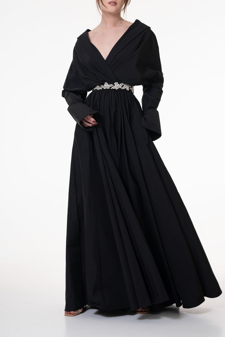 Carrie Taffeta Long Dress In Black