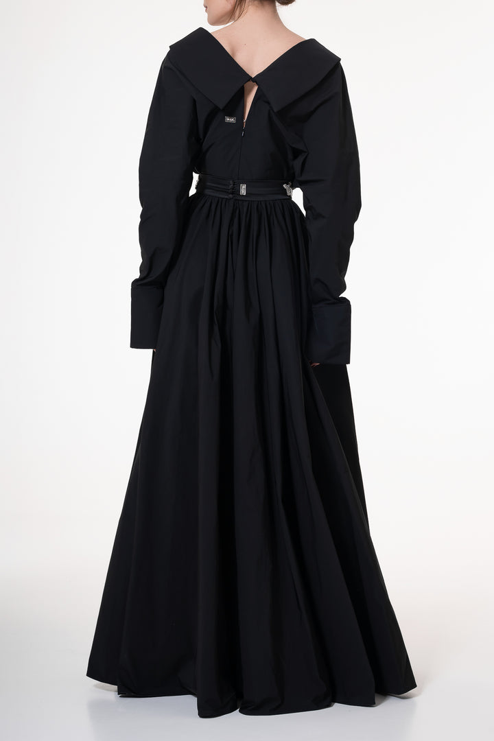 Carrie Taffeta Long Dress In Black