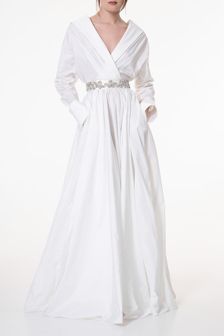 Carrie Taffeta Long Dress In Ivory
