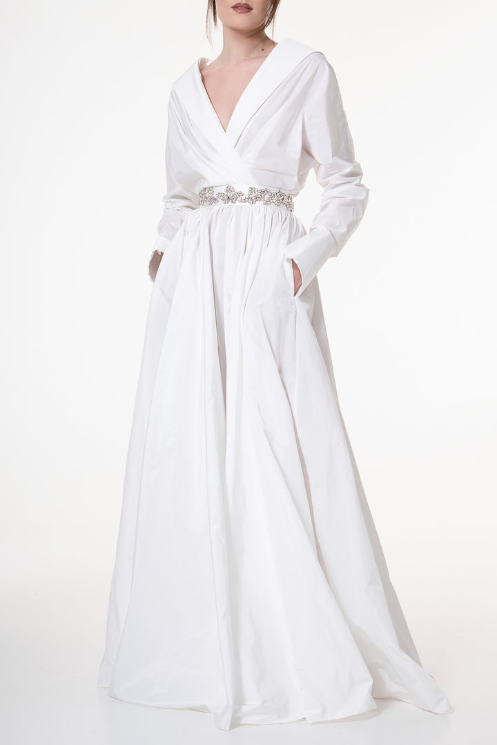 Carrie Taffeta Long Dress In Ivory