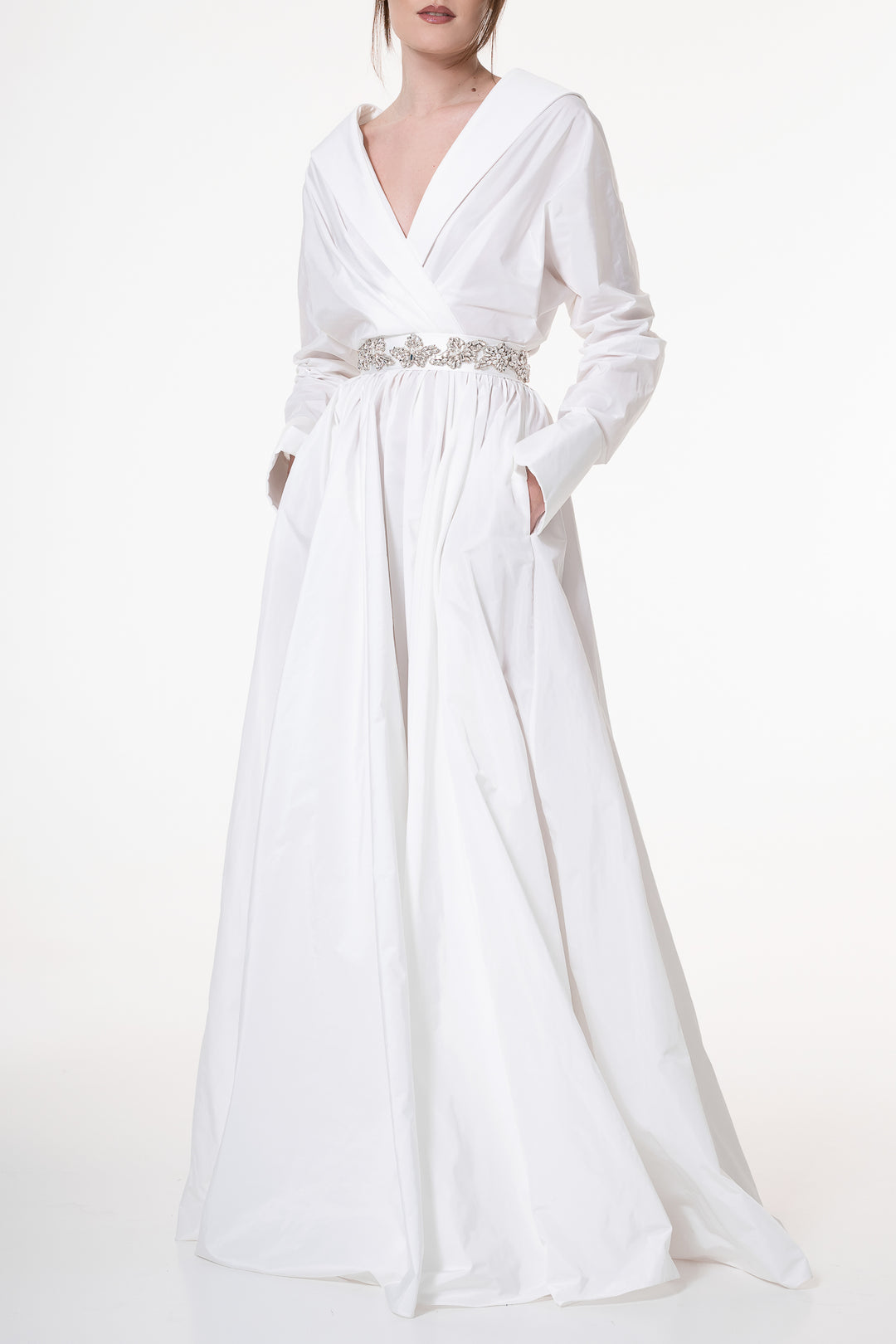 Carrie Ivory Taffeta Long Dress