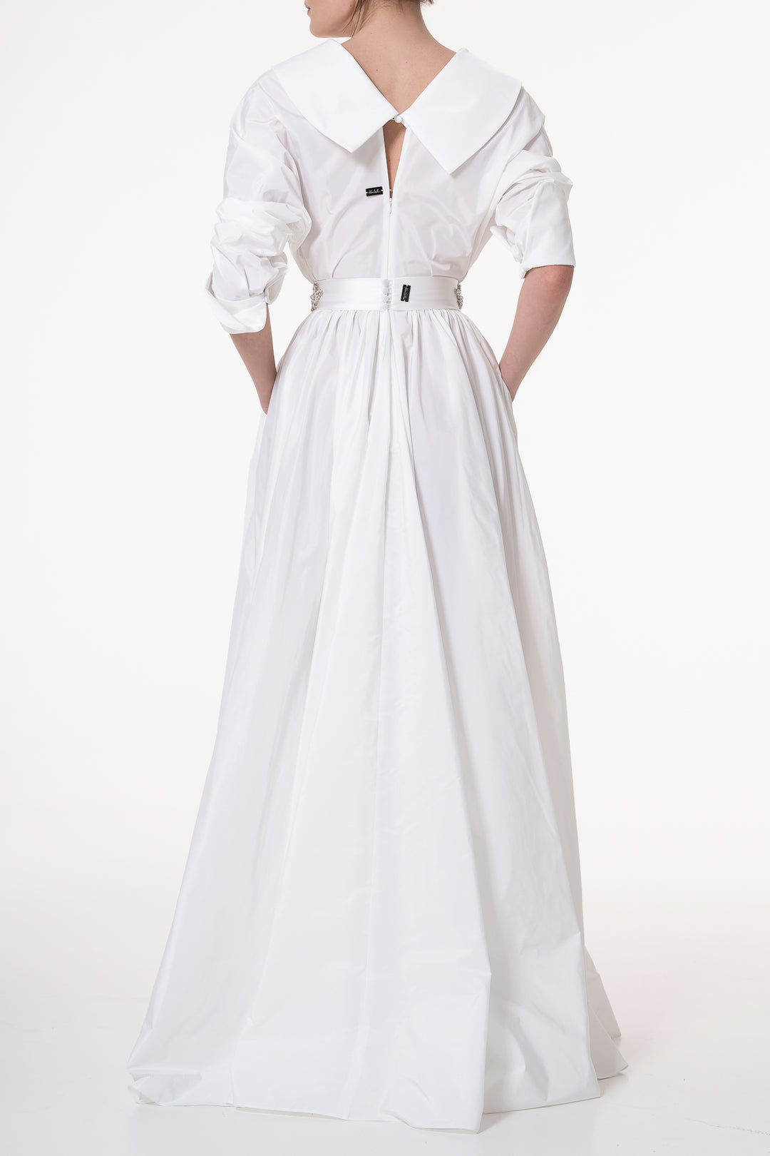 Carrie Taffeta Long Dress In Ivory