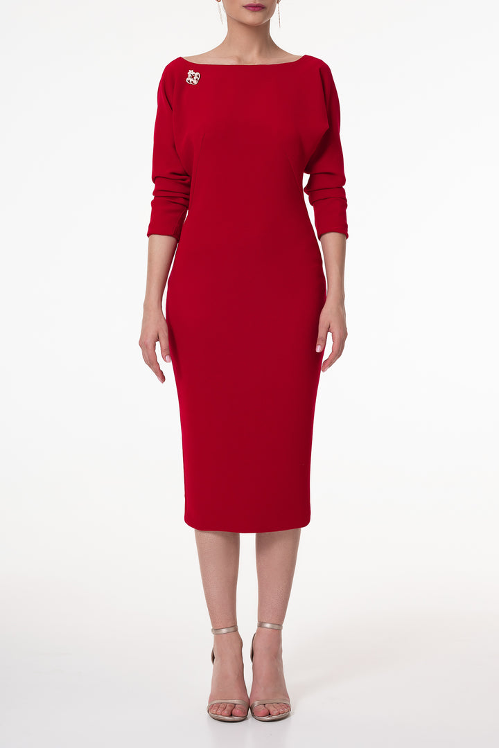 Kate Crepe Midi Dress In Red
