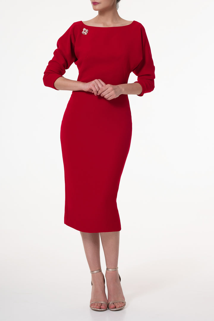 Kate Crepe Midi Dress In Red