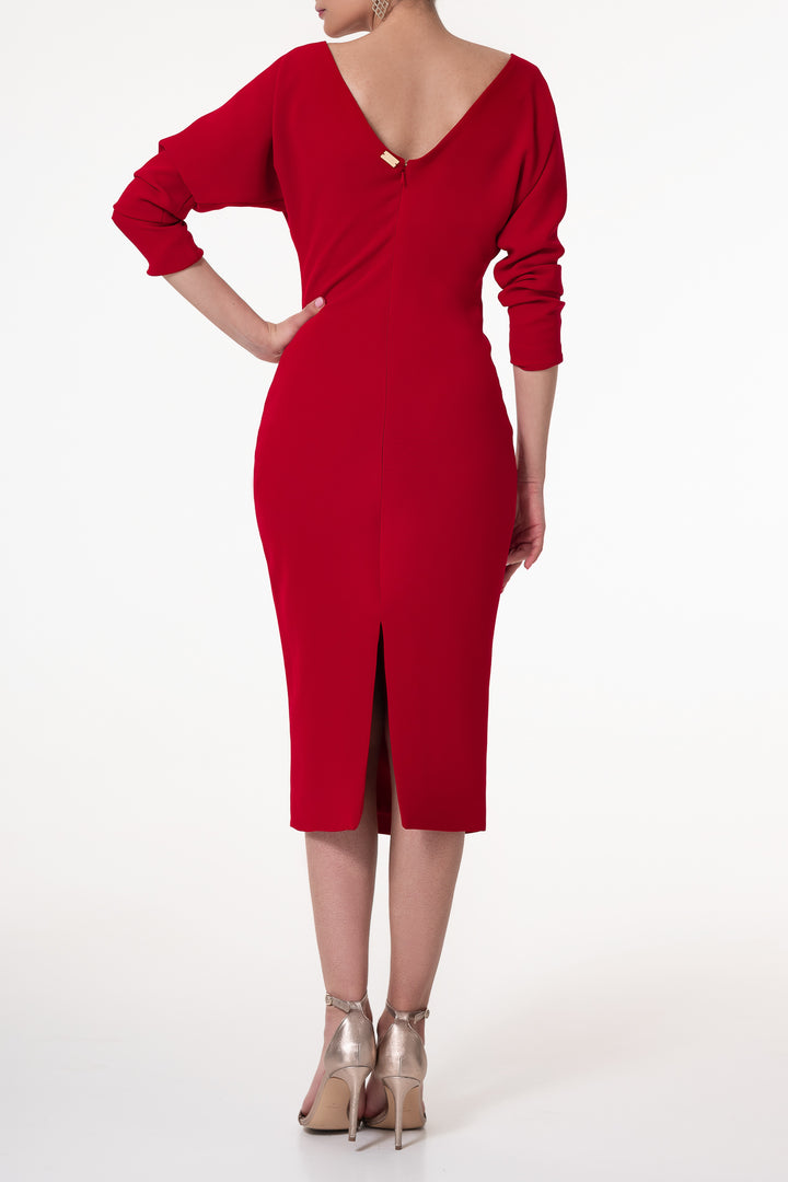 Kate Crepe Midi Dress In Red