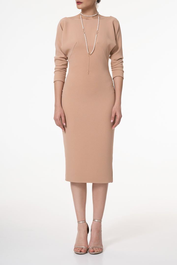 Kate Crepe Midi Dress In Nude Rose