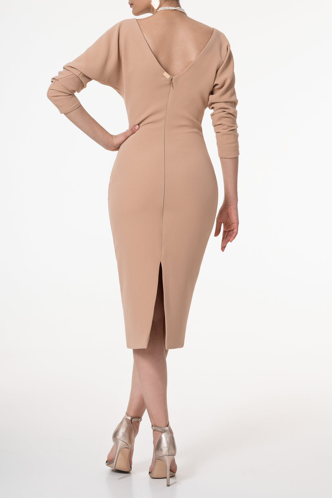 Kate Crepe Midi Dress In Nude Rose