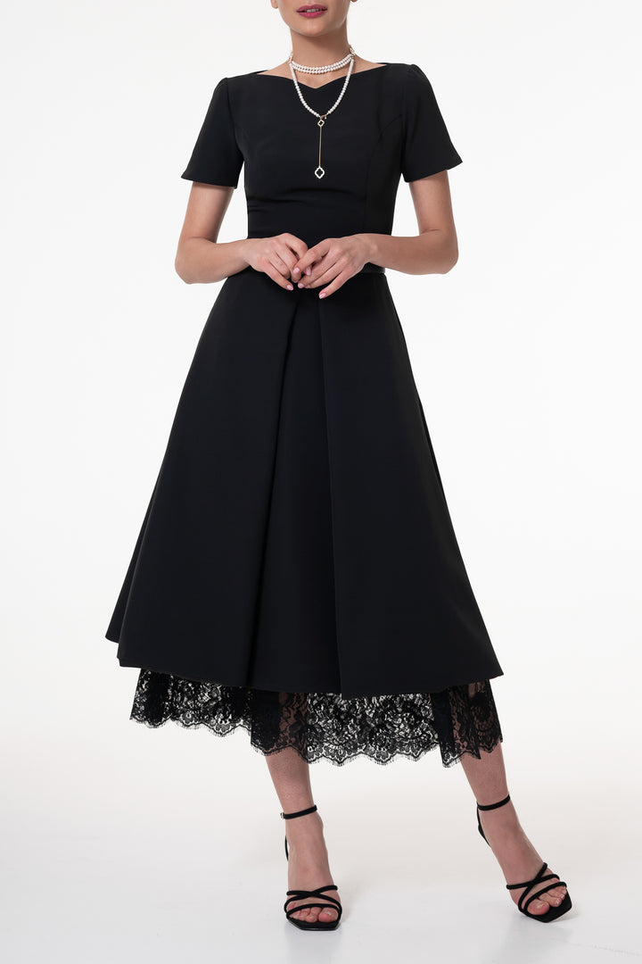 Grace Black Crepe Midi Dress