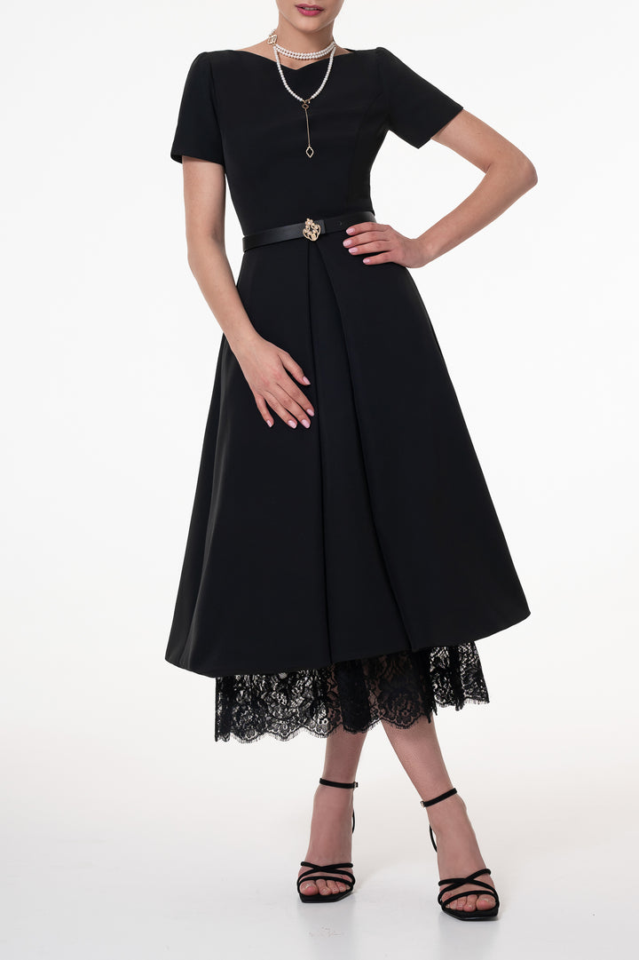 Grace Black Crepe Midi Dress