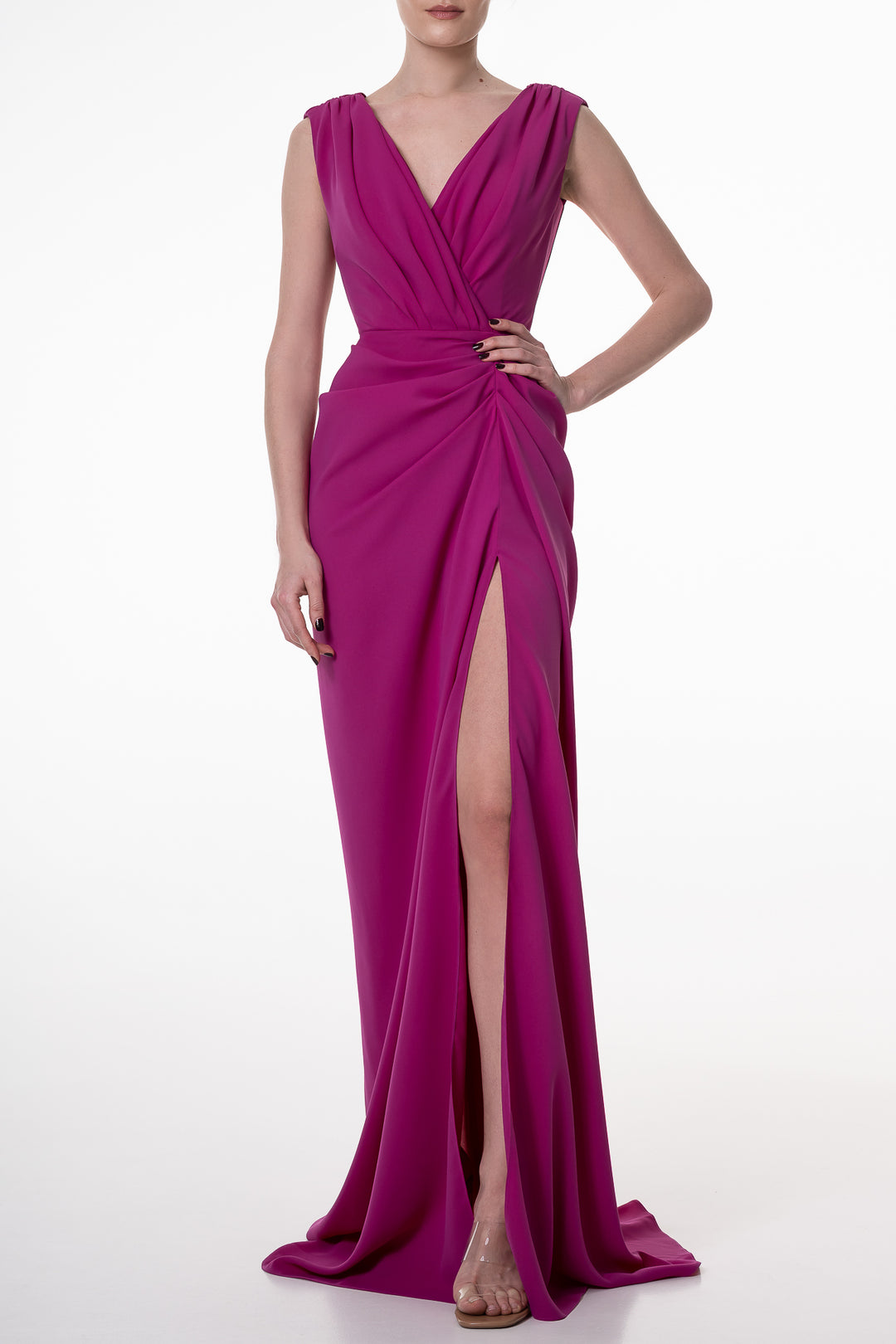 Saara Crepe Long Dress In Sangria