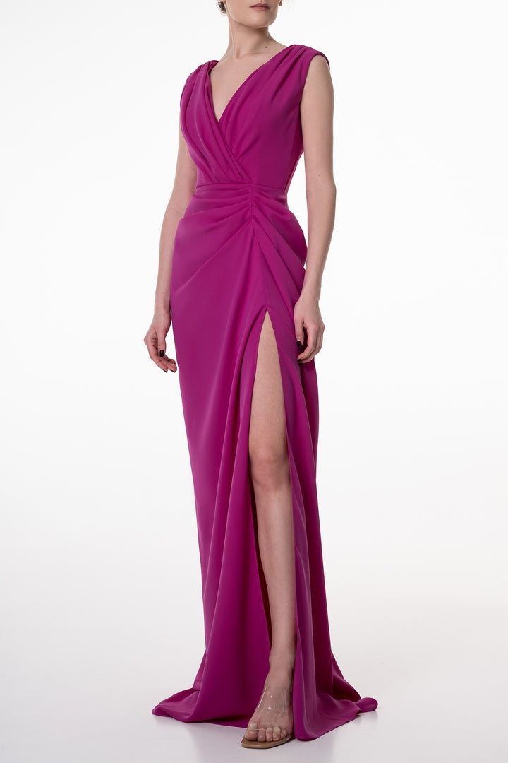 Saara Crepe Long Dress In Sangria