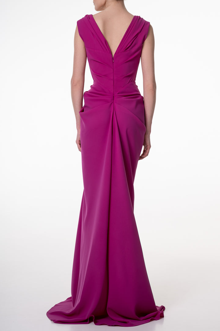 Saara Crepe Long Dress In Sangria