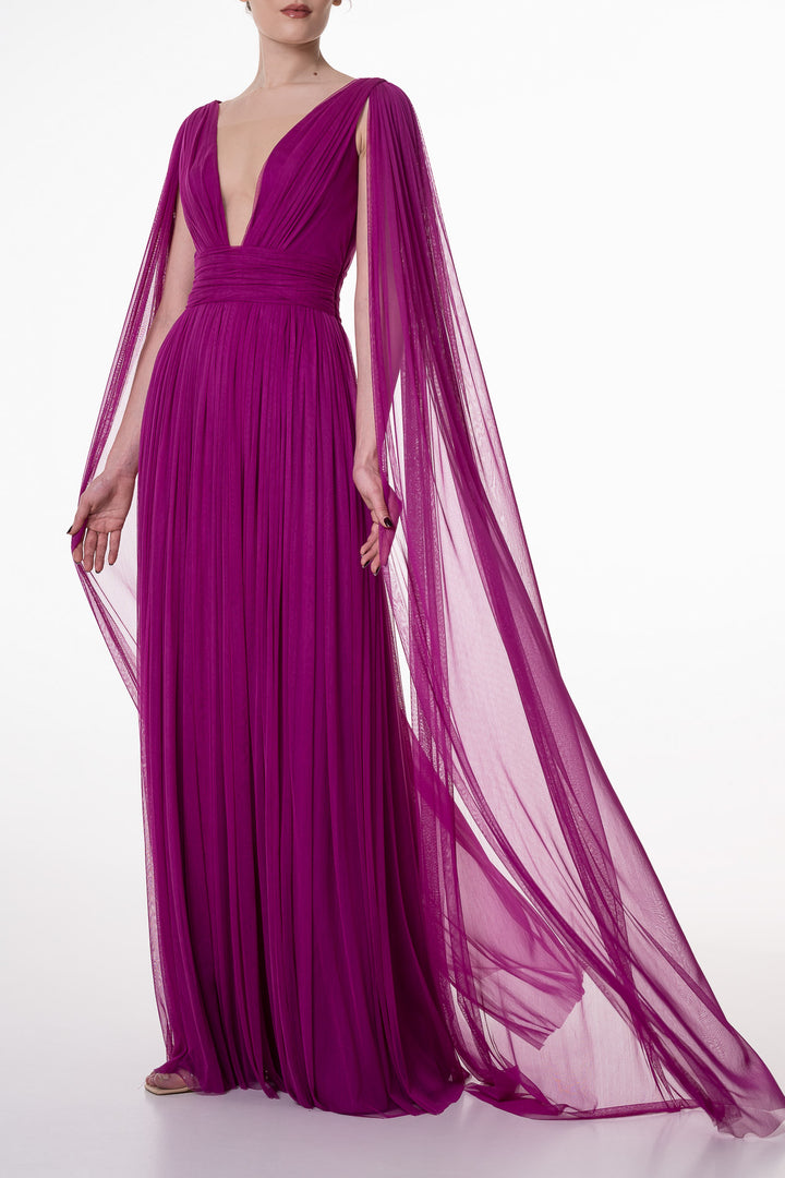 Elmira Silk Tulle Long Dress In Magenta